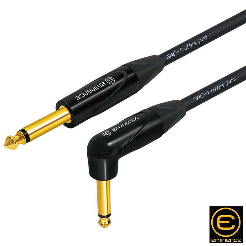 1 Foot - Gotham GAC-1 Ultra Pro - Premium, Low-Capacitance Guitar Bass Instrument Cable - with Straight to Angled 1/4 Inch Eminence Gold Plated Connectors