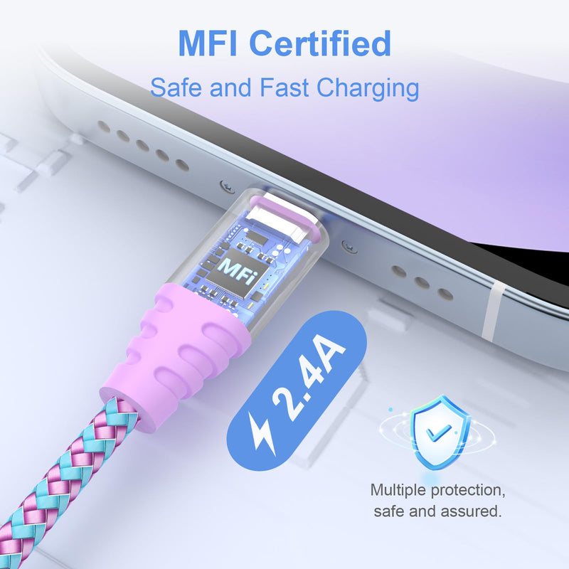 [AUSTRALIA] - iPhone Charger Fast Charging 3pack 6FT Apple MFi Certified Lightning Cable Nylon Braided iPhone Charger Cord Compatible with iPhone 14/13/12/11 Pro Max/XS MAX/XR/XS/X/8/7 Plus iPad AirPods 