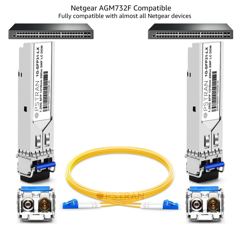 1000BASE-LX/LH SFP Optical Transceiver Module Compatible with Netgear AGM732F 1310nm 20km DDM Duplex LC SMF 1000BASE-LX/LH: 20km for Netgear 1