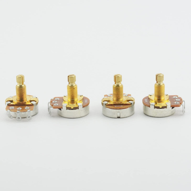 A500K B500K-OHM Guitar Potentiometer 18mm Long Split Shaft Pots Audio Volume Tone Pots Guitar Potentiometers for Electric Guitar and Bass (Set of 4)