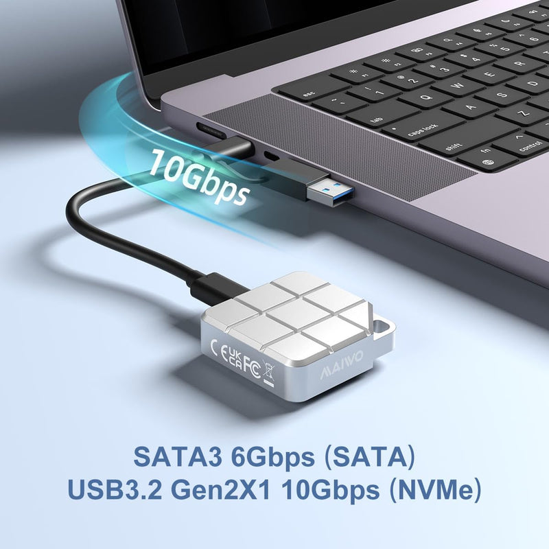 MAIWO M.2 NVMe SATA 2230 SSD Enclosure for iPhone 15 Pro Max MacBook Android, 10Gbps USB3.2 Gen2 Type-C to NVMe PCIe SATA NGFF Adapter, M.2 Reader Caddy 2TB Max Aluminum Tool Free (K1725P2)