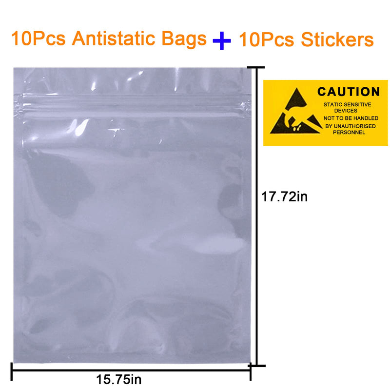 Extra Large Anti Static Bags 10Pcs15.75x17.72in Resealable Antistatic Shielding ESD Bags with 10Pcs Stickers 10pcs-15.75x17.72in
