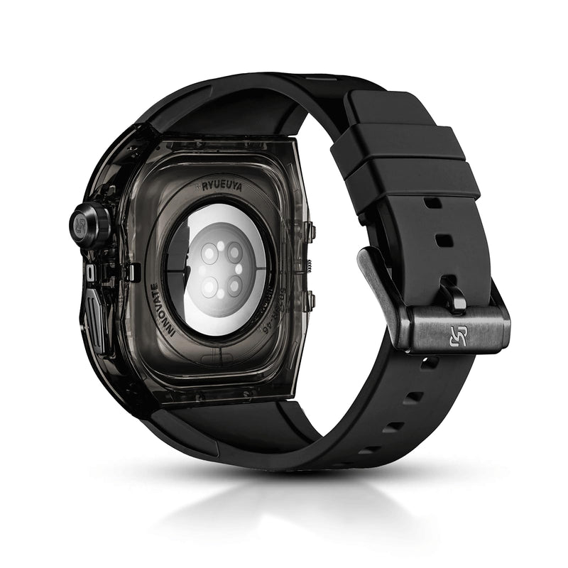 Premium Translucent Case with Band for Apple Watch Series 10/11 46mm, Hard Crystal Clear Military-Grade Protective Bumper Cover and Tactical-Style Strap for iWatch 46mm Black/Black