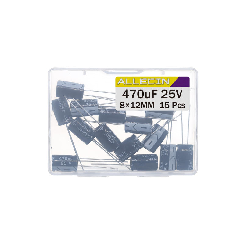 470uF 25V 8x12mm Electrolytic Capacitor 470 UF MFD 25 Volt 0.32x0.47in Aluminum Capacitors (Pack of 15) 470uF 25V 8x12MM