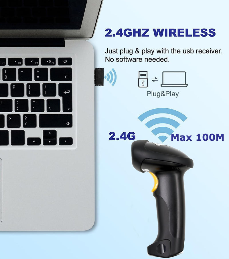 [AUSTRALIA] - TEEMI Wireless Barcode Scanner Handheld Automatic 1D Laser Rechargeable Bar Code Reader USB Plug and Play with 2.4G Receiver for Windows PC Mac OS Linux (No Stand) No stand 