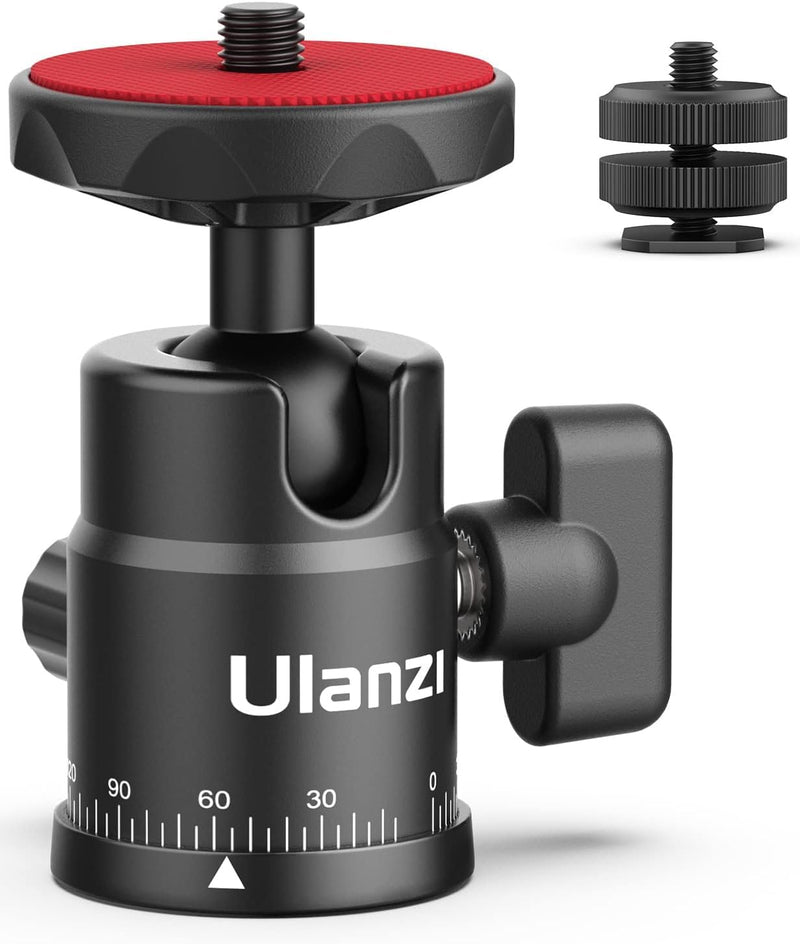 [AUSTRALIA] - Mini Ball Head, ULANZI H28 Panoramic Tripod Head + Dual Hot Shoe Mount DSLR Camera Mount Adapter Photograph Attachment Accessories for Action Cameras Cam Smartphone Light Microphone Loading 5.5lb 