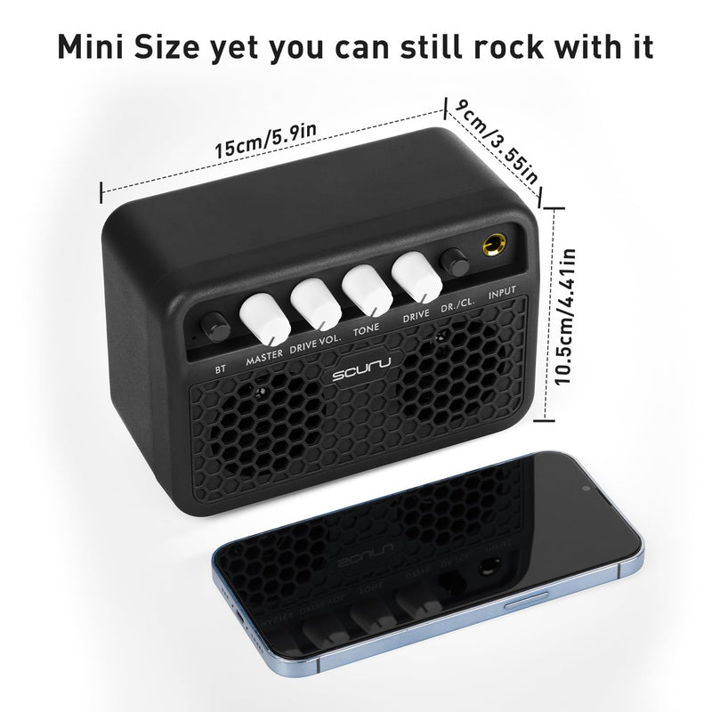 Caline Guitar Mini Amp, 5W Rechargeable Bluetooth Guitar Amplifer Combo for Desktop Practice, Dual Channel,with Headphone Jack, Black