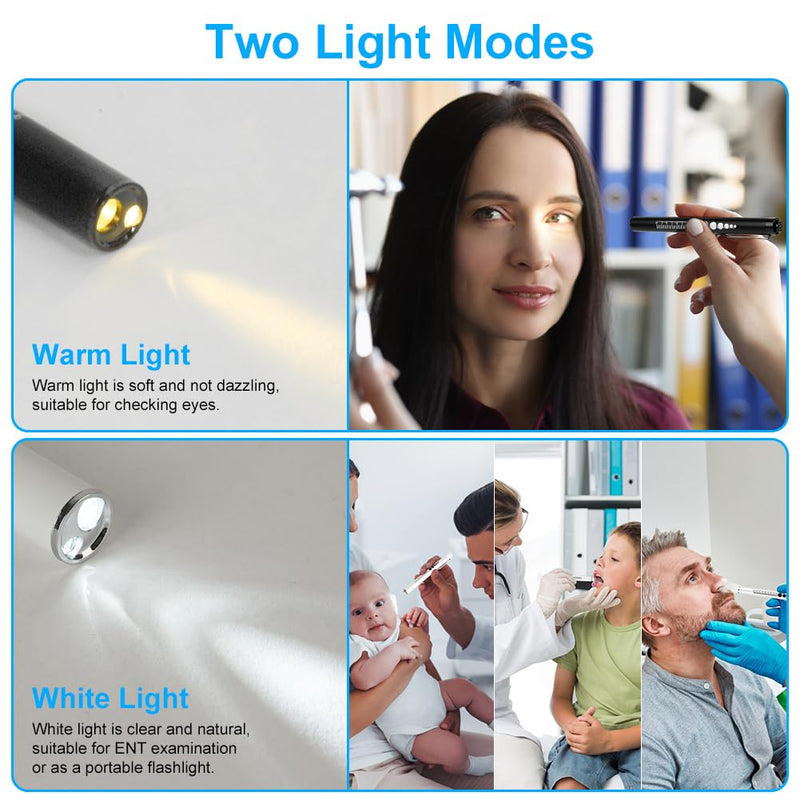 flintronic 2 x Pupil Light Medicine, Diagnostic Light Nurse Emergency Service Accessories with Pupil Meter & Ruler, Rechargeable USB LED Pen Lamp for Nurses Students Doctors #7 White/Black 2pcs
