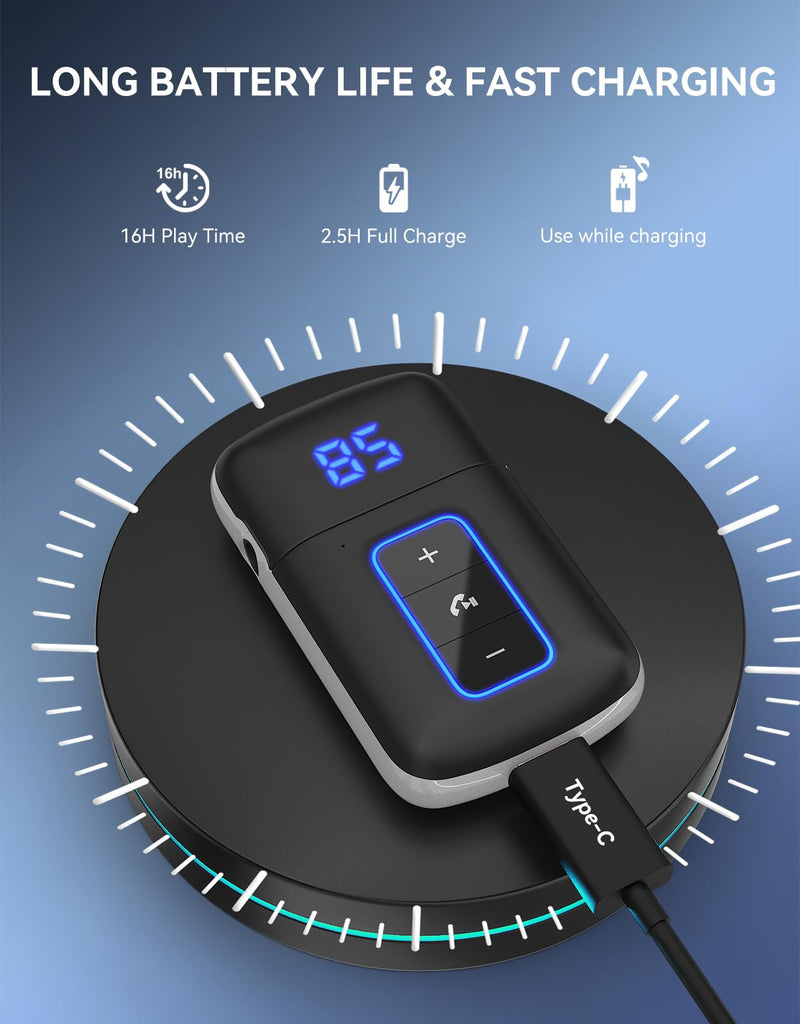Bluetooth 5.3 Receiver for Car, [LED Screen] [Noise Cancelling] 3.5mm AUX Bluetooth Adapter, Wireless Audio Receiver for Wired Headphones/Home Stereo/Speaker, Music Playing, Hands-Free Call