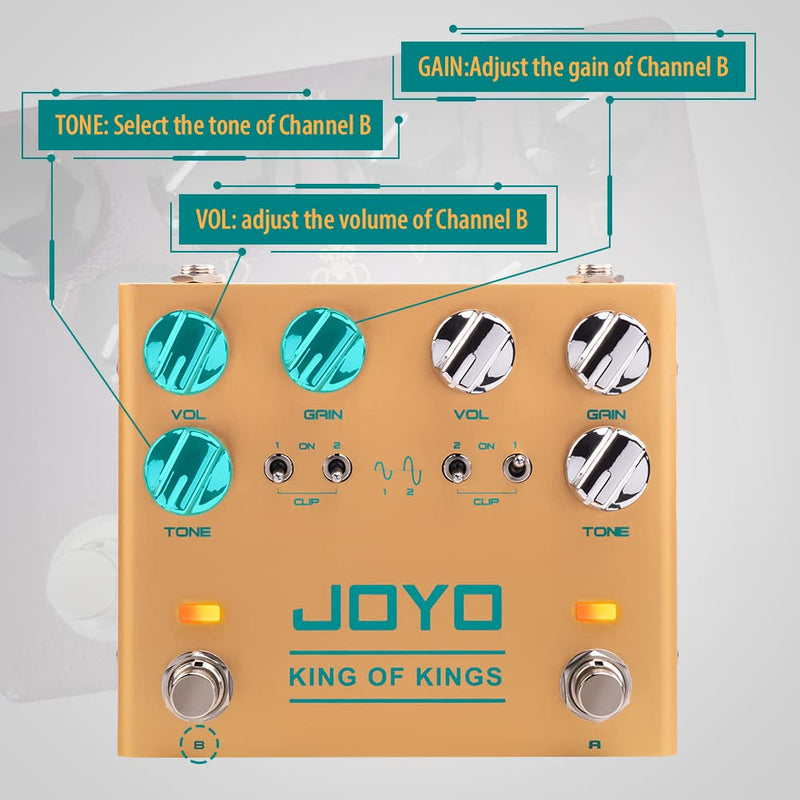 JOYO Dual Crunch Pure Analog Circuit Overdrive Effect Pedal with Independent Clipping for Electric Guitar - True Bypass (King of Kings R-20) Overdrive,Crunch,Analog Gold