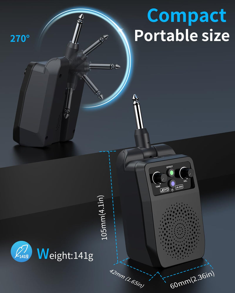 JOYO Mini Guitar Amp 5W Portable - Rechargeable Bluetooth Combo Amplifier with Built-in Effects (Clean, Overdrive, Distortion, Reverb) Compact Practice Amp for Electric Guitar Plug in, Black (JA-05G)