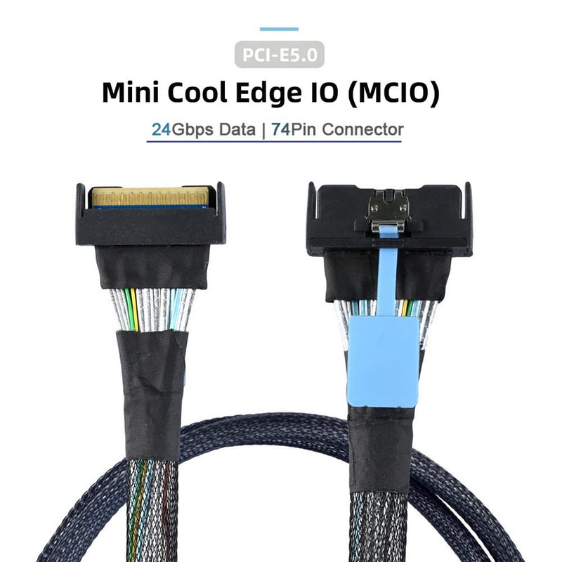 xiwai Slimline MCIO 8i 74Pin Male to MCIO PCIE 5.0 4.0 74Pin Male Extender Cord, PCI-E 5.0 Mini Cool Edge IO MCIO Cable 50cm MCIO-MCIO Straight
