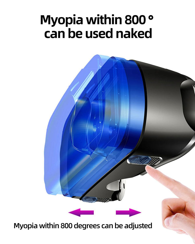 Dual-Mode 3D VR Glasses, Full-Screen VR Viewer with 120° Wide Angle, Anti-Blue Light Coated Lenses, 0-800° Myopia Adjustable, Compatible with 5-7 Inch Smartphones for Immersive Movies