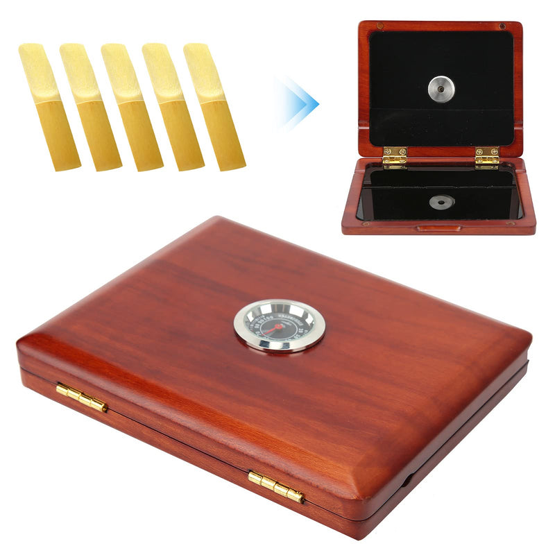 Multi-Instrument Case Saxophone Clarinet Case for 5-Reeds Solid Wood Holding Storing Box with Hygrometer and a Magnet Switch Design(Amber Color) Amber Color