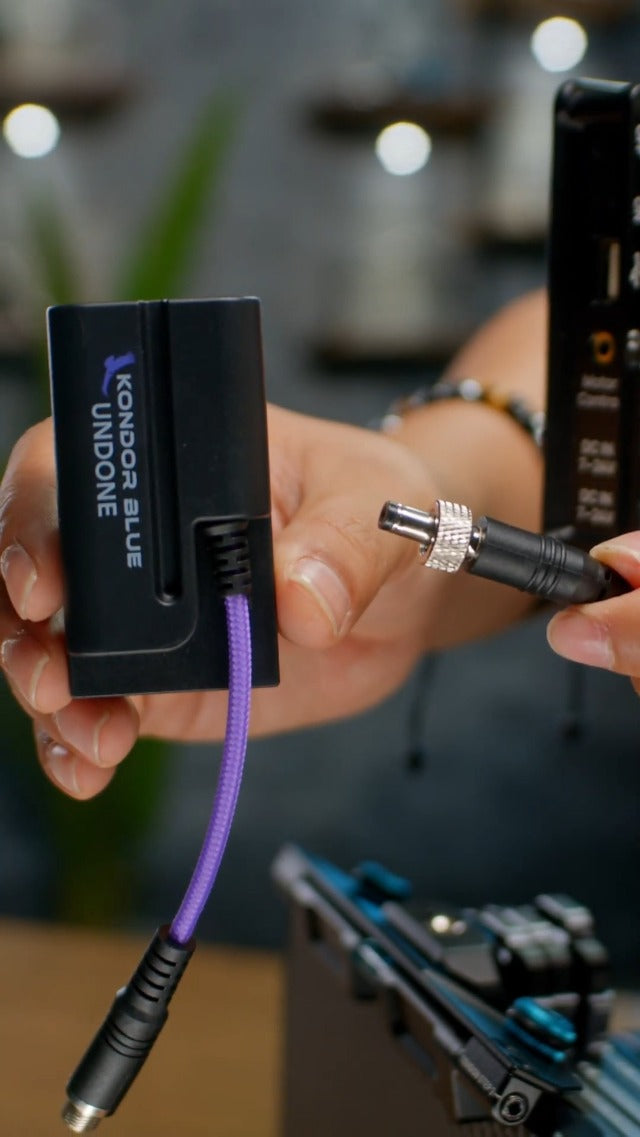 KONDOR BLUE x Gerald Undone | 4" Female Locking DC Barrel 2.1 to FZ100 Dummy Battery | for Sony FX3, A7 Series – Built for Filmmakers Using External Power | Purple