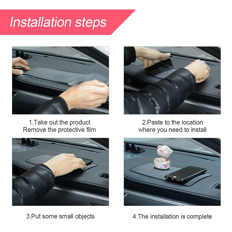 Car Dashboard Anti-Slip Rubber Pad, 10.6"x 5.9" Universal Non-Slip Car Magic Dashboard Sticky Adhesive Mat for Phones Sunglasses Keys Electronic Devices and More Use (Black/Grid) Black/Grid