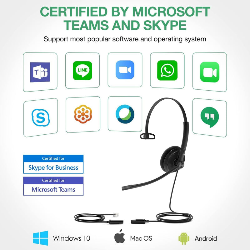 [AUSTRALIA] - Yealink YHS34 Lite Dual Telephone Headset with RJ9 Jack Phone Headset with Microphone Noise Canceling, Compatible Poly Snom Desk Landline Phones (2.1m Cable) YHS34 Dual - RJ9 Headset Sponge Earpad 