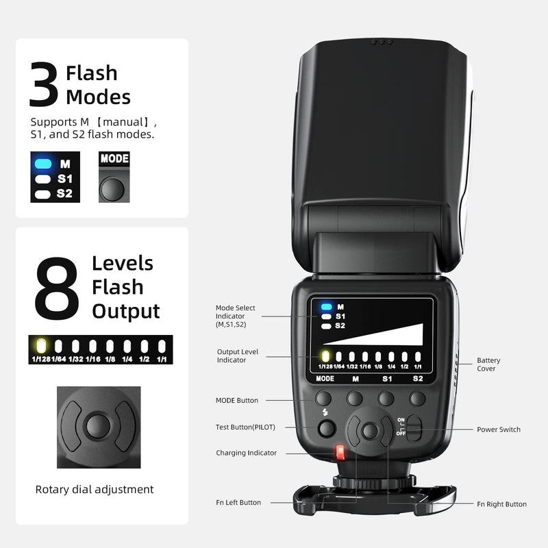 PHOTOOLEX FK300 Camera Flash Speedlite for Canon Nikon Sony Panasonic Olympus Fujifilm Pentax Sigma Minolta Leica and Other SLR Digital Cameras and Digital Cameras with Single Contact Hot Shoe