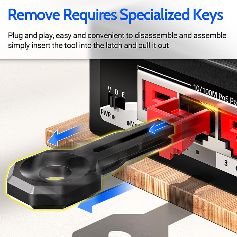 AMPCOM RJ45 Port Lock 100-Pack 3-Point Tamper-Proof Blocker w/ 2 Keys Black | 3-contact Pull-release Grip, Impact-resistant Body, Key-required Removal, Block Data Leakage Physically, Dust Proof Plug