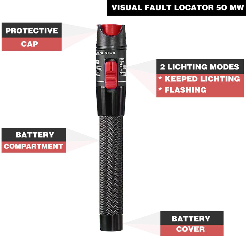 Guakiili 50mW Visual Troubleshooter with FC/APC Male to LC/APC Adapter, VFL Tester Kit 50km Range, Fiber Optic Cable Tester with FC to LC-SM9/125 Adapter