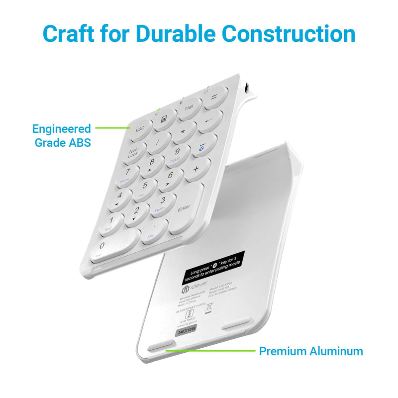 [AUSTRALIA] - iClever Number Pad, KP08 Bluetooth Number Pad, Ultra Slim and Lightweight, USB-C Charge, Number Pad for Laptop, iPad, Mac, iMac, Tablet, PC Desktop 