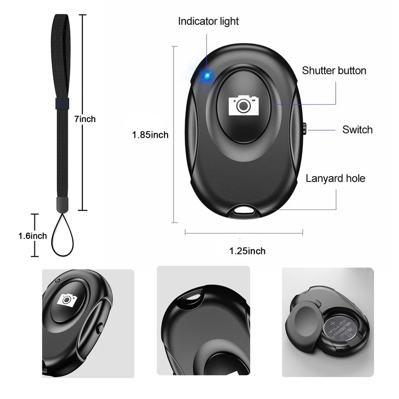 Wireless Camera Shutter Clicker | Camera Shutter Remote Control for iPhone & Android Smartphones | Wireless Remote Control Selfie Button - Includes Wrist Strap, Black