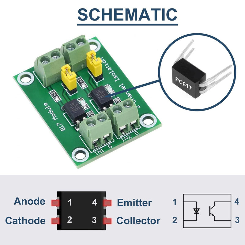5 Pcs PC817 2 Channel Optocoupler Isolation Module 3.6-30V Voltage Converter Driver Photoelectric Isolated Board for Control Relay with 24AWG Wire