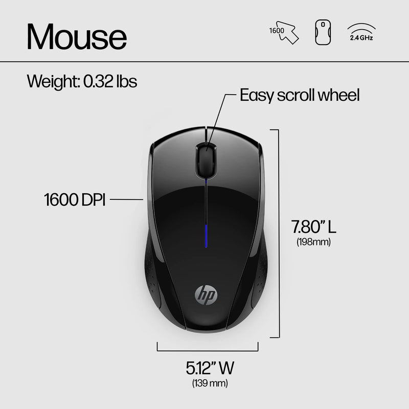 HP Wireless Mouse - Black, 15-Month Battery, 1600 DPI Sensor, Side Grips - For PC/Laptop, Mac, Chromebook New Version