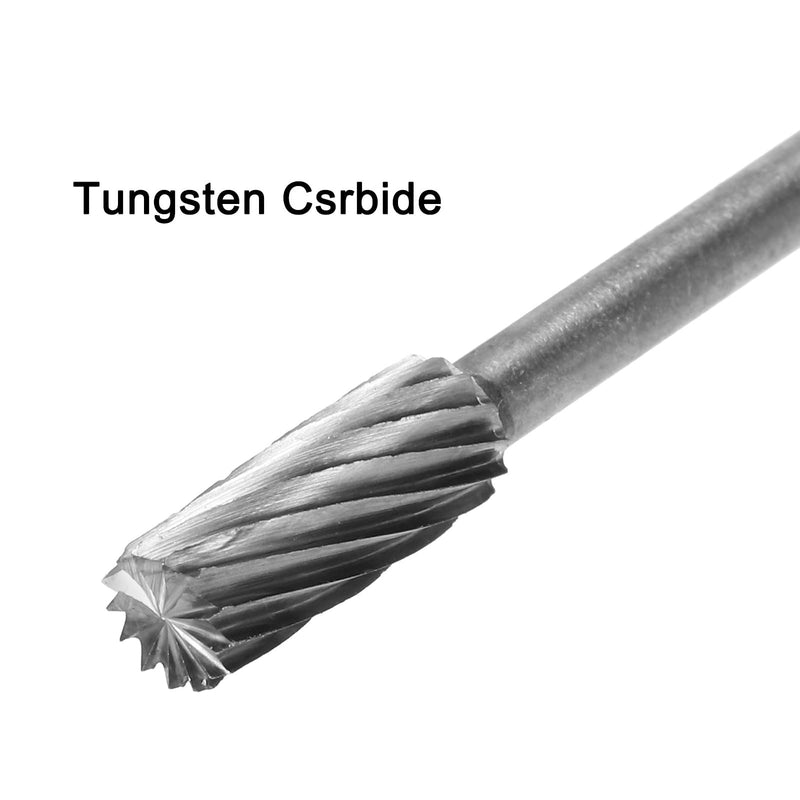 QUARKZMAN 4 Pcs Tungsten Carbide Rotary Files 1/8" Shank Single Side Cut Cylindrical with Rounded End Rotary Milling Tools 5mm Diameter
