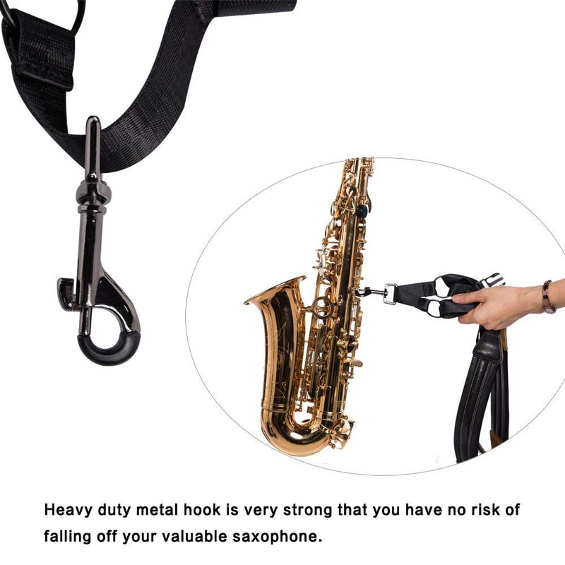 Saxophone Strap, Universal Double Shoulder Leather Strap for Sax, Adjustable Padded Harness Strap for Alto Tenor Soprano Baritone Saxophone (Large Size) Taille Grande