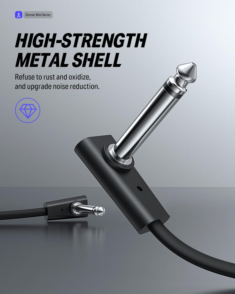 Donner Flat Patch Cables for Guitar Effect Pedal 12 Inch Save Space Clear Sound 1/4" TS Right Angle 6 Packs