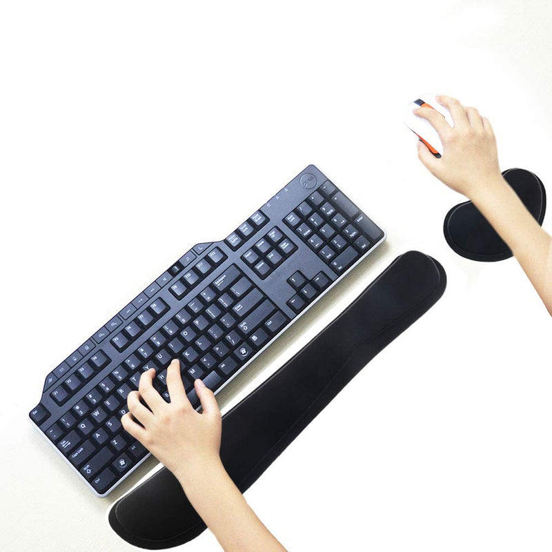 Wrist Rest for Computer Keyboard and Mouse Pad Support Memory Foam Set Easy Typing and Wrist Pain Relief Ergonomic Lightweight Anti-Skid Wrist Cushion for Office Gaming Laptop Mac (Black) Black
