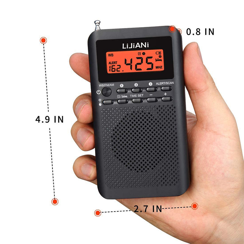 [AUSTRALIA] - NOAA Weather AM FM Portable Radio Operated by 2 AA Batteries with Stereo Earphone,Digital Alarm Clock Sleep Timer,Best Reception,Built in Speaker Best Sound Quality,Luminous Button Design(Black) Black 