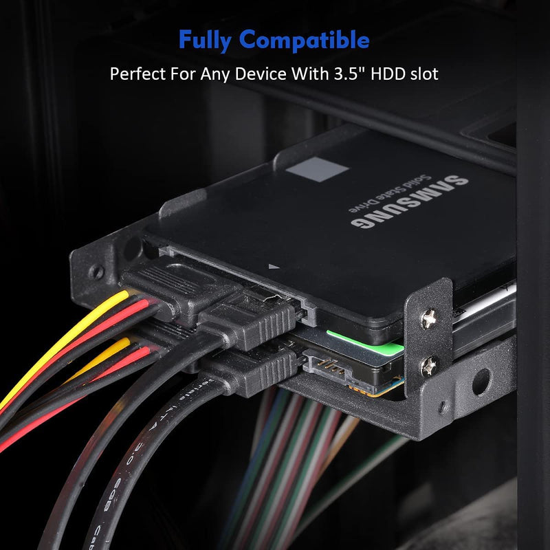 SSD Metal Mounting Bracket Kit, 2.5 to 3.5 Hard Drive Adapter, Compatible with Any 2.5 to 3.5 Drive Bay, with SATA Data Transfer Cable and SATA Power Cable