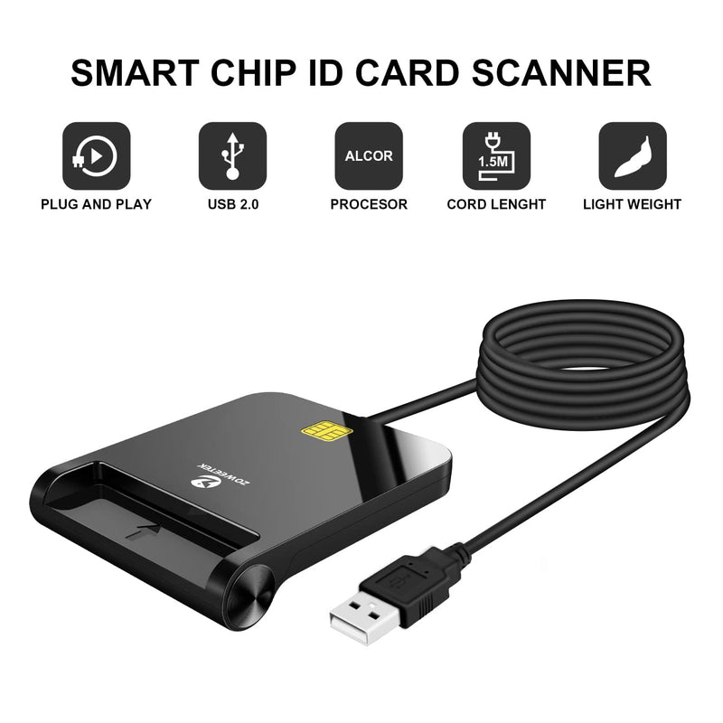 ZOWEETEK CAC Reader Military, CAC Card Reader Military, Smart Card Reader Military, Compatible with Windows, Mac OS and Linux USB A