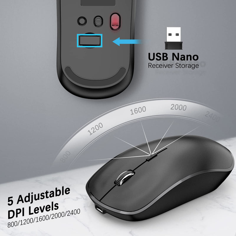 Rechargeable Wireless Keyboard and Mouse Combo- J JOYACCESS 2.4G Compact Quiet Slim Wireless Keyboard Mouse Combo for Laptop,PC,Desktop,Computer,Windows- Black Pure Black