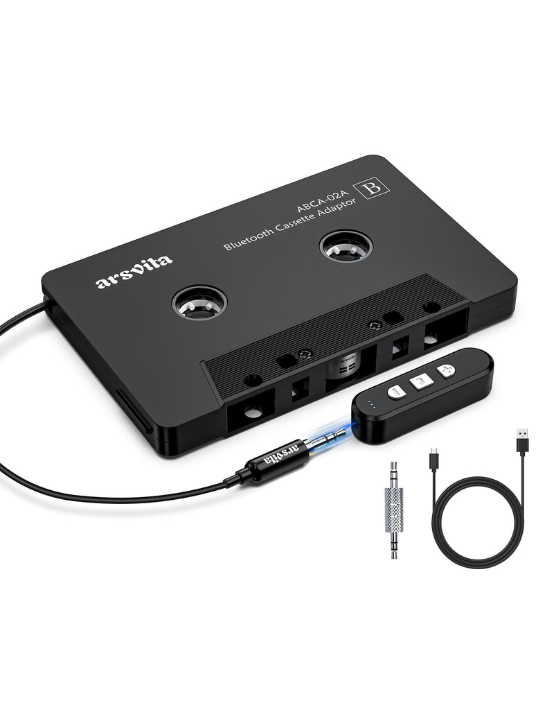 arsvita Car Audio Cassette to Aux Adapter, 5.1 Bluetooth Receiver Kit for Cassette to Aux, Bluetooth Receiver Compatible with 3.5 MM Auxillary Cable Tape, Black, Type BCAK04
