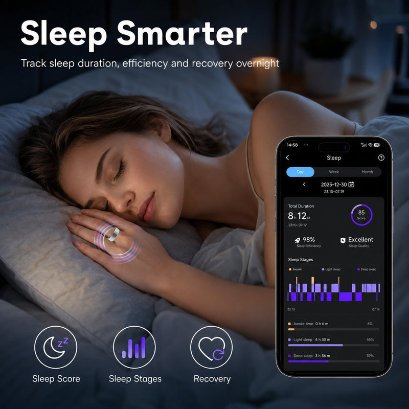 Smart Ring for Women Men,Fitness Tracker Ring with 24/7 Activity Tracking, Health Tracker Ring for Stress,Sleep Monitoring,No Subscription Fees,iOS & Android Compatible,Waterproof,Silver 13 Silver