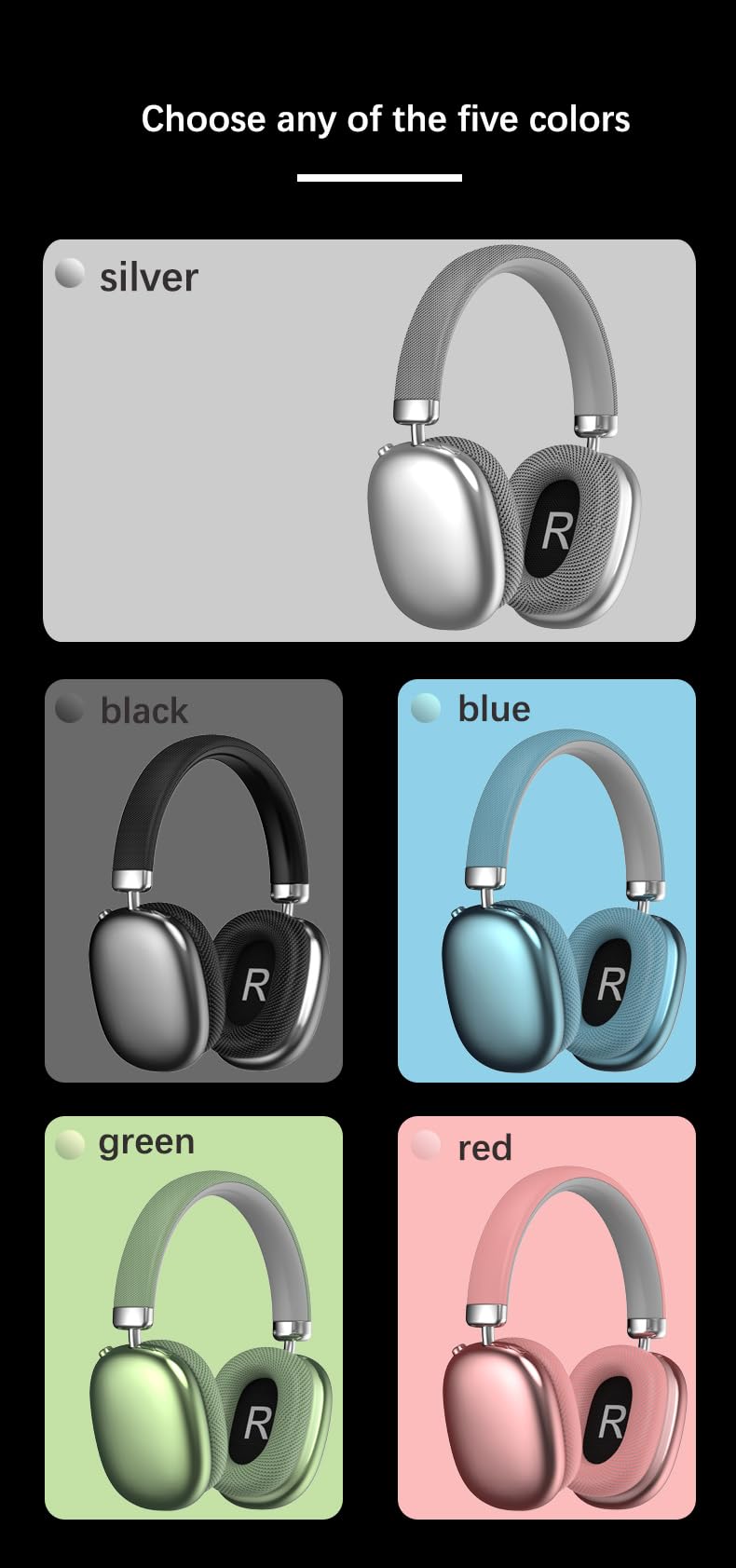 Purple Earphones;Green Apple Earphones Wireless Bluetooth Headphones, Head Mounted Noise Cancelling Headphones Beats Headphones Purple,Pink Over Ear Headphones, 8+ Hours Battery, P959 Green