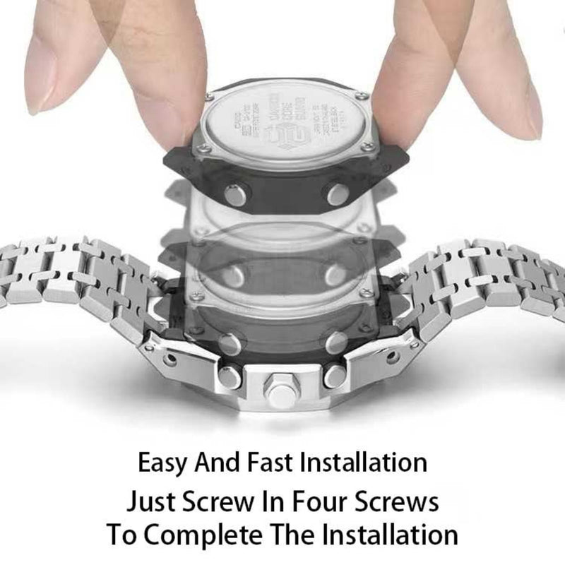 GA2100 Custom Watch Mod Case Band Parts,Stainless Steel Cover 316L Metal Bezel Silicone Watch Strap Kit Compatible With Casioak G shock Ga-2100 Ga-2110 GAB-2100 White Silicone Band
