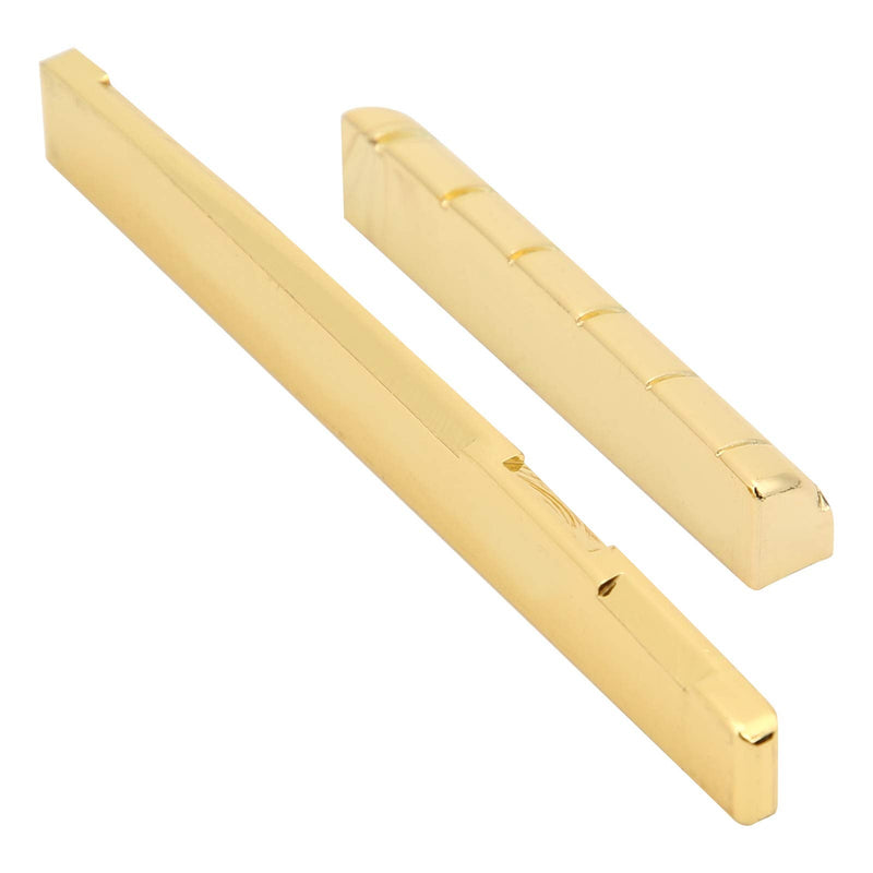 Keenso Guitar Nut and Saddle Set, Guitar Cattle Bone Saddle Metal Acoustic Brass Bone Bridge Saddle for 6 String Musical Instrument Accessories 76mm Saddle