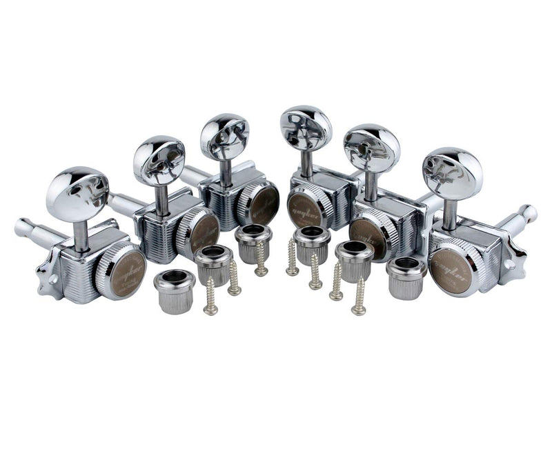 Guyker 6 Inline Vintage Guitar Lock String Tuners – Locking Tuning Key Pegs Machine Heads Replacement for ST TL Style Electric, Folk or Acoustic Guitars – Chrome