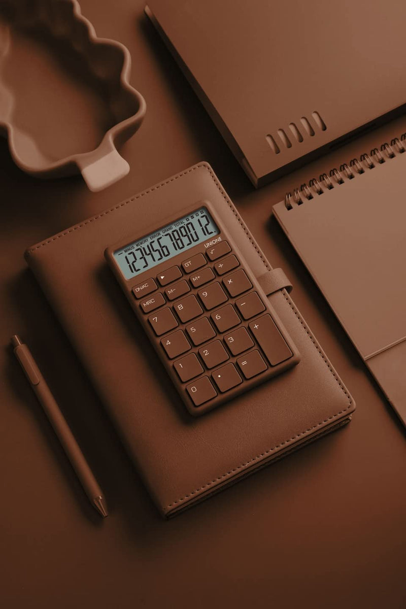 Pocket & Desktop Beige Calculator with a Bright LCD, Dual Power Handheld Desktop. Color. Business, Office, High School