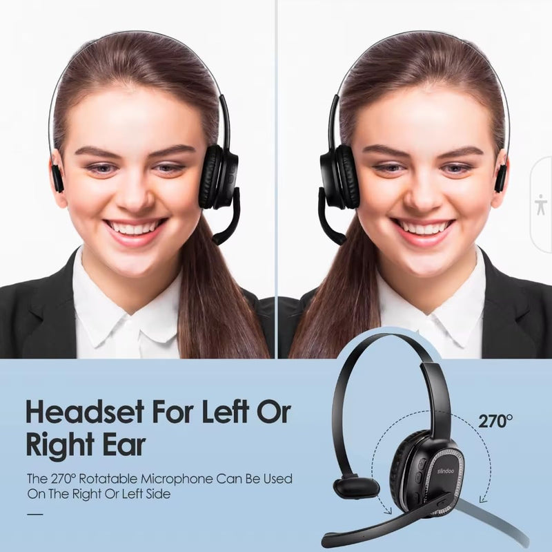 Sindoo JH-101 On-Ear Trucker Bluetooth Headset (AI Noise Cancelling) Microphone, Lightweight,Wireless Headset for Work PC/Computer/Laptop/Work from Home/Office/Call Center/Teams/Zoom/Truckr