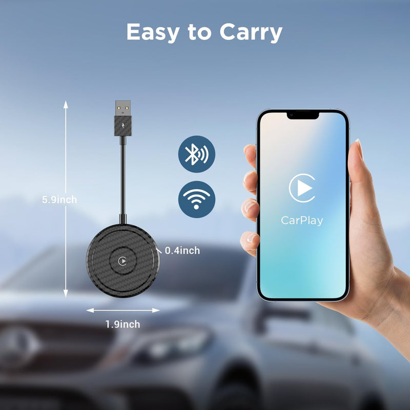 Wireless CarPlay Adapter for Apple Devices, CarPlay Dongle for OEM Wired CarPlay Cars, Convert Wired to Wireless CarPlay, Support Online Update Plug & Play Easy Use Fit for Cars 2010+& for iPhone Round Black