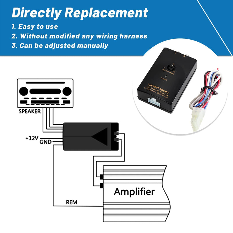 Car Audio Speaker Wire to RCA Line Output Converter, 2-Channel High to Low RCA Converter for Adding Amplifier Subwoofer to Stock Stereo