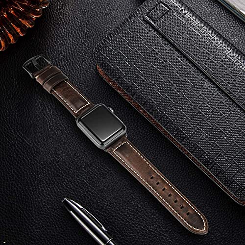 HUAFIY Compatible for apple Watch Band 42mm 44mm45mm49 men,Top Grain Leather Band Replacement Strap iWatch Series 11/10/9/8/7/6/5/4 3 2 1,Sport, Edition. Ultra 3 2 1