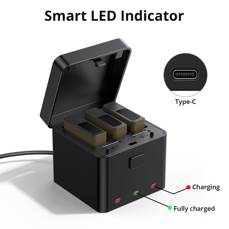 AKASO 3 x 1050mAh Rechargeable Action Camera Battery with 3-Channel Charger EK7000/Brave 4/EK7000 Pro Data Transfer with Micro SD Storage Slots