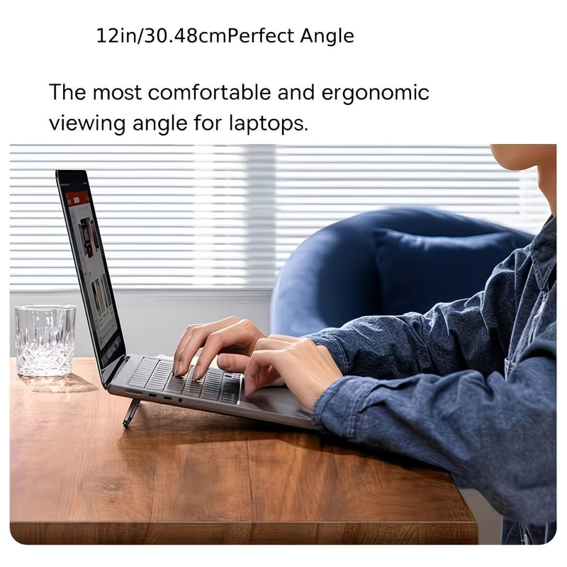 Portable Laptop Feet (2-Pair Pack) — Mini Risers, Self-Adhesive Foldable Design, Ergonomic Cooling Stand; Compatible with All Laptop Models — Silver.