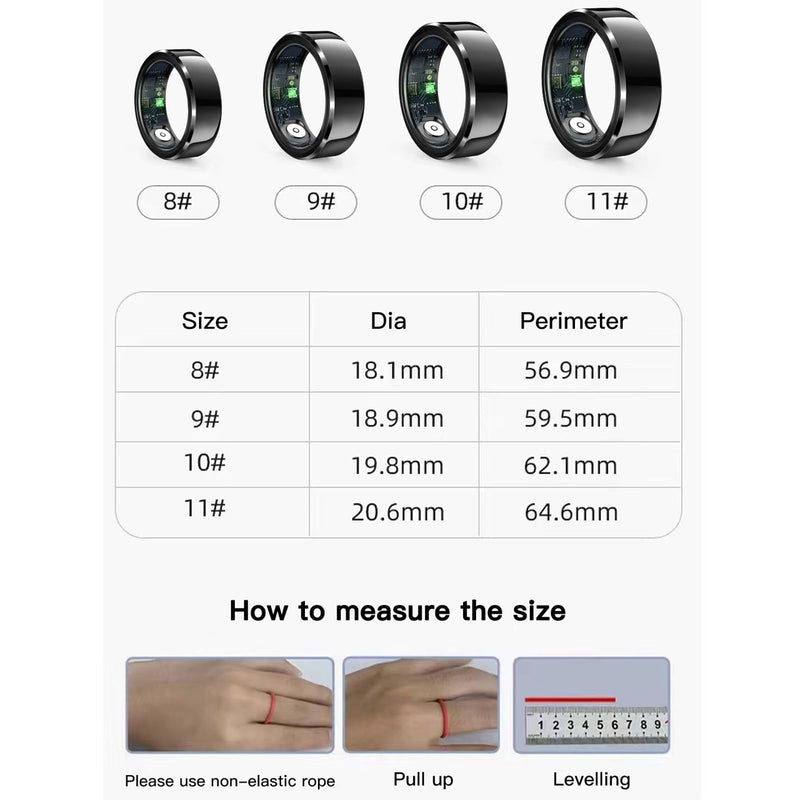 Smart Ring, Fitness Sleep Health Tracker Rings for Men Women, No APP Subscription, Sleep Tracking, Heart Rate, Blood Oxygen, IP68 Waterproof (Black, 10#)